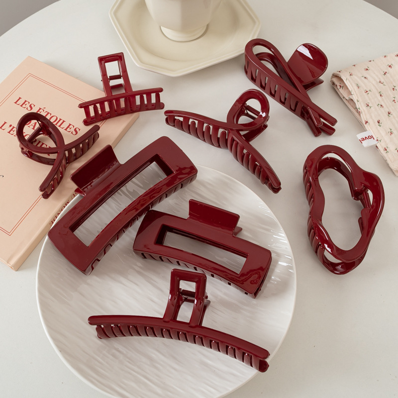 2024 New Arrival Ankora Red Clip Women's Large wine red Hairpin Back of Head Hair Shark Clip Hair Accessories Autumn 2024 New Arrival Ankora Red Clip Women's Large wine red Hairpin Back of Head Hair Shark Clip Hair Accessories Autumn