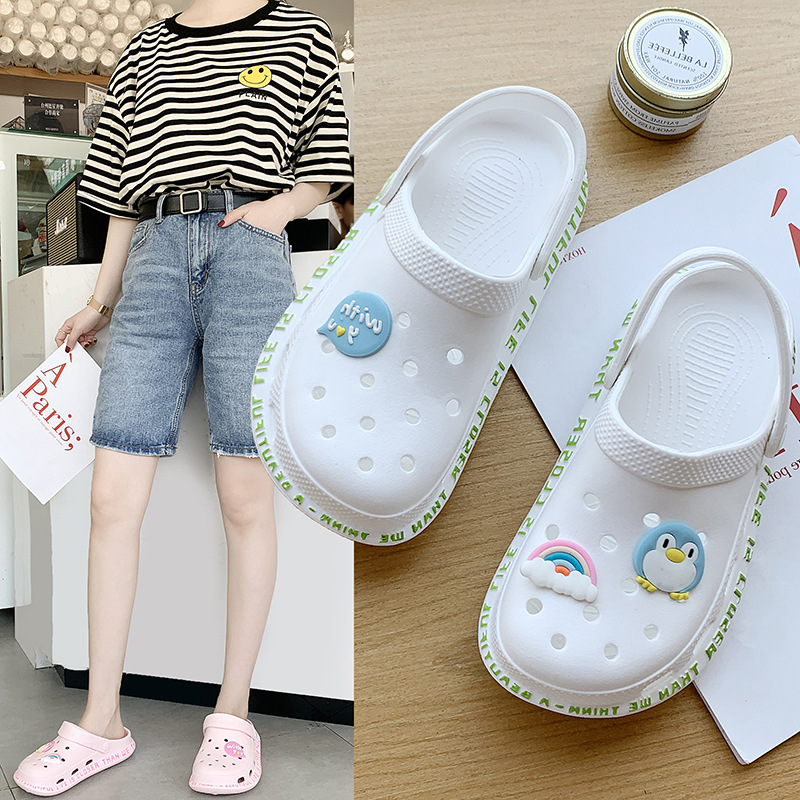 Zapatos con agujeros para mujer Xia ins marea suela gruesa Baotou zapatos de enfermera antideslizantes zapatos de oficina transpirables de moda sandalias y zapatillas para mujer