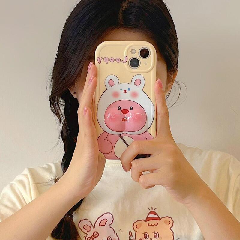 Cartoon rabbit ear beaver iPhone15 Apple 14promax phone case 13 pinch face 12 three-dimensional 11 cute