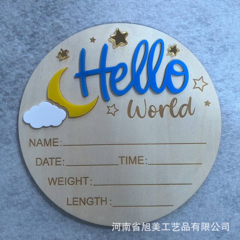 クロスボーダーこんにちはワールドhello world 3Dアルファベット新入生木製赤ちゃんマイルストーンカード月|undefined