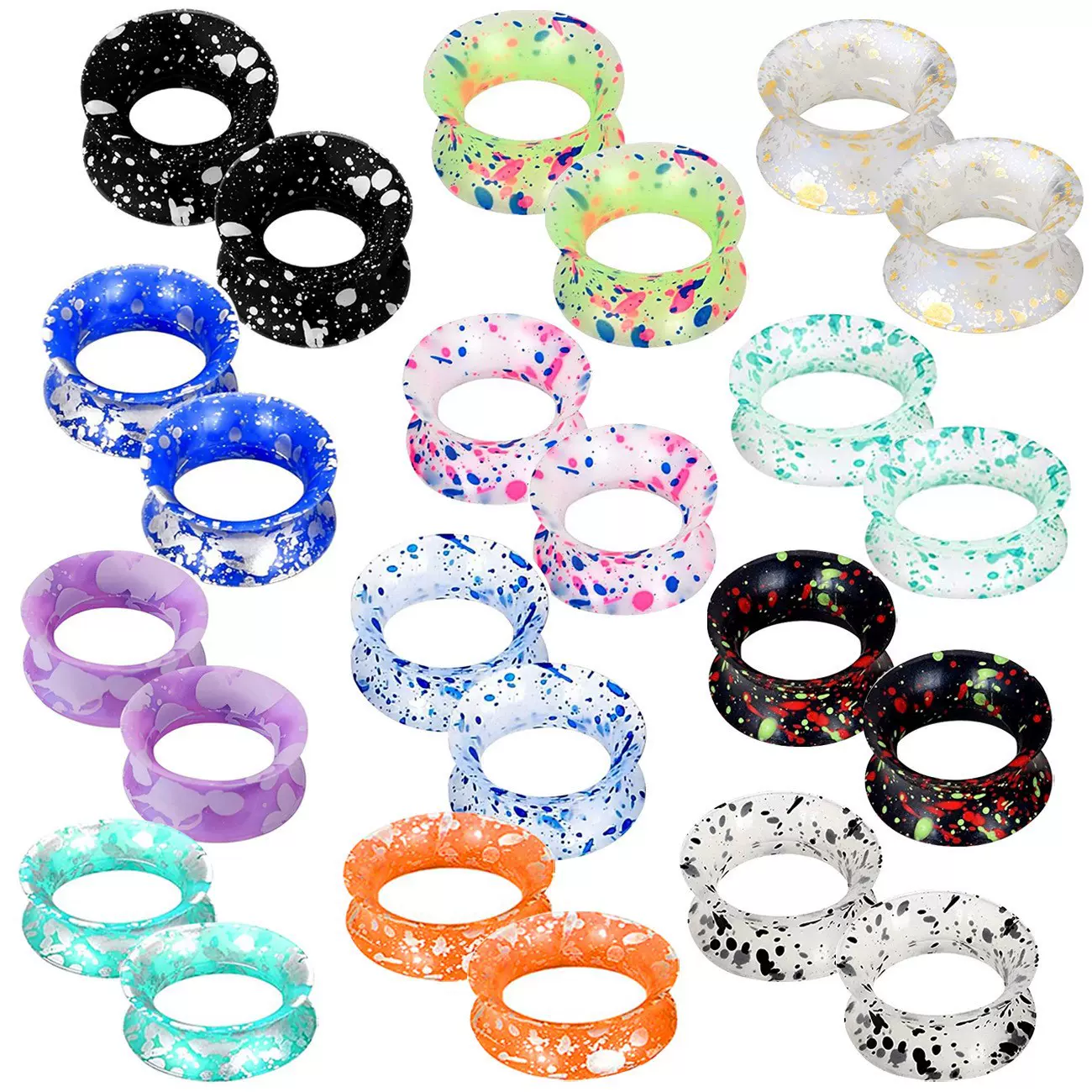 硅胶耳扩超薄耳塞2.5-50毫米软耳廓扩展器混色硅胶夜光耳廓穿刺饰