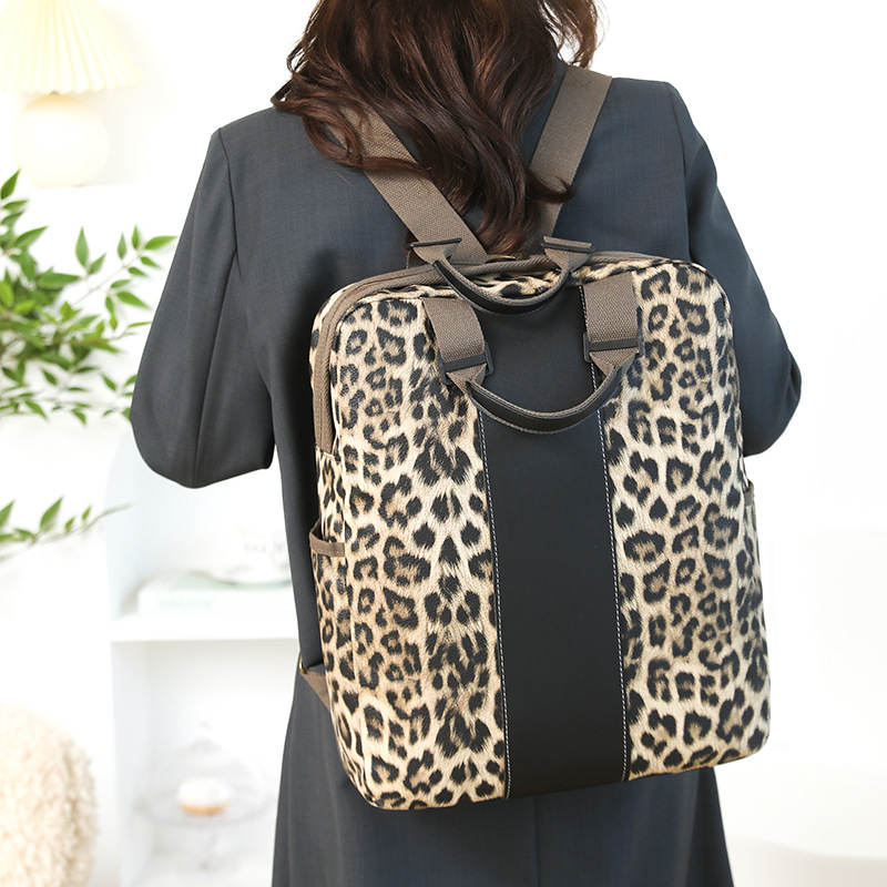 Mochila con Estampado de Leopardo de Tela Oxford para Viajes y Escuela