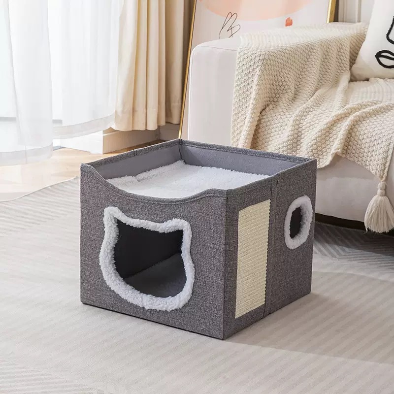 Doble capa gato Nido de invierno cálido extraíble y lavable completamente cerrado fácil de limpiar Four Seasons universal grande plegable mascota gato nido