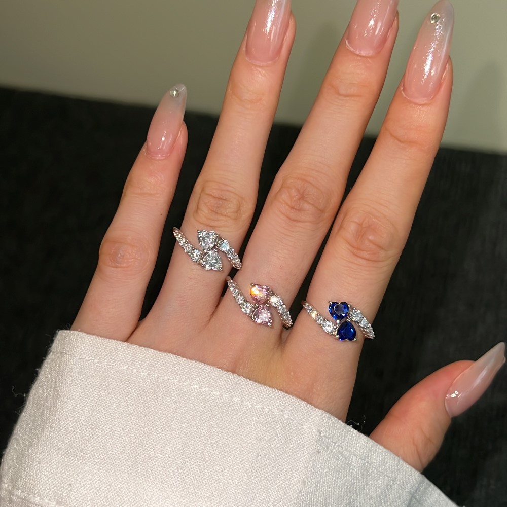 6, 9 Ring Size 925 Sterling Silver Zircon Heart Shape Rings