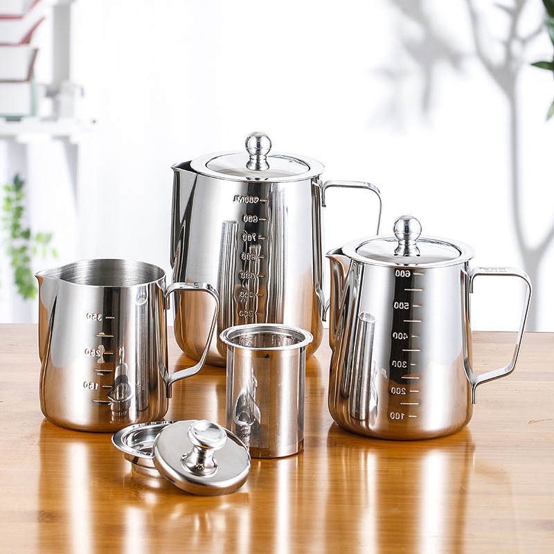 304 taza de leche de acero inoxidable taza de café taza de guirnalda con escala de viaje juego de té Filtro de acero inoxidable tetera