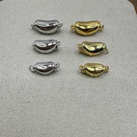 新款S925纯银元宝扣搭配珍珠链扣头DIY手工配件厂家批发