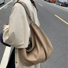 日系托特包2025新款女士大容量帆布袋复古通勤手提包单肩斜挎大包