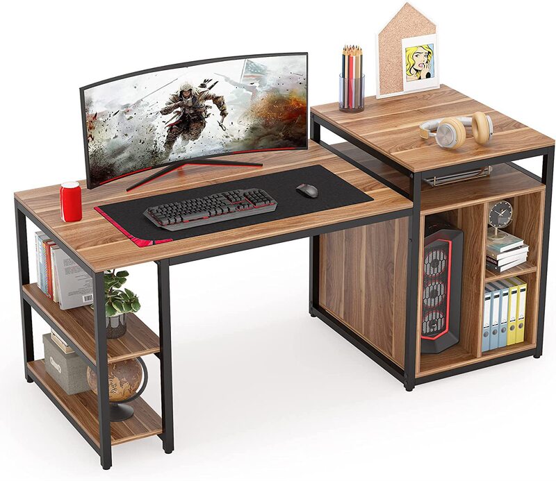 Family Oversized 70inch Computer Desk with Storage Shelves with Printer Stand and Cabinet Bookcase Office Desk