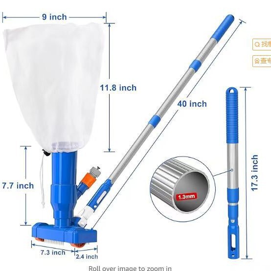 Nozzle Suction Pool Head with 3 Section Telescopic Rod Pool Vacuum Jet Cleaning Tool Pool Jet Vacuum Brush