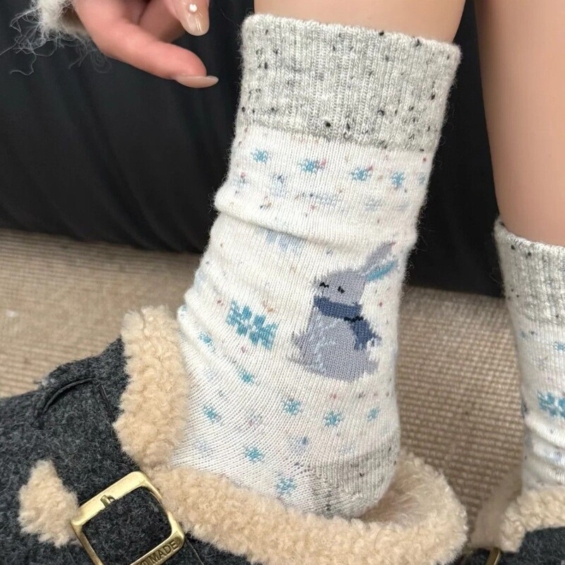 Fair Isle Socks for Women, Autumn and Winter Mid-Calf Socks, Christmas Warm Slouch Socks, Ins-Style Japanese Cute Cartoon Long Socks