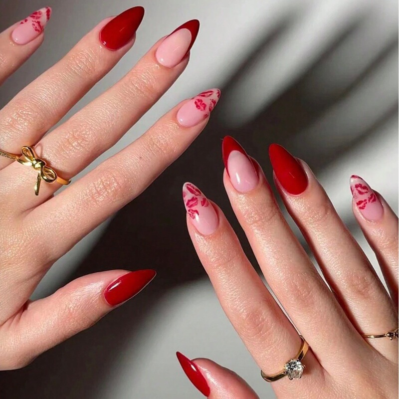 Valentine's Day Red Manicure Wearable Nails Sexy Red Lips Manicure Foreign Trade New Nail Patches Water Drop Nail Pieces