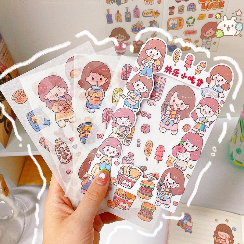 卡通女孩日常贴纸手帐装饰贴纸少女心手账素材贴创意DIY和纸贴画