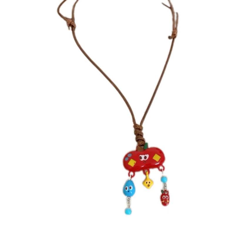 ドーパミンカラーアップル織りネックレスレディース新しいかわいいロングペンダントアクセサリーパーソナライズされた多用途ネックレス|undefined