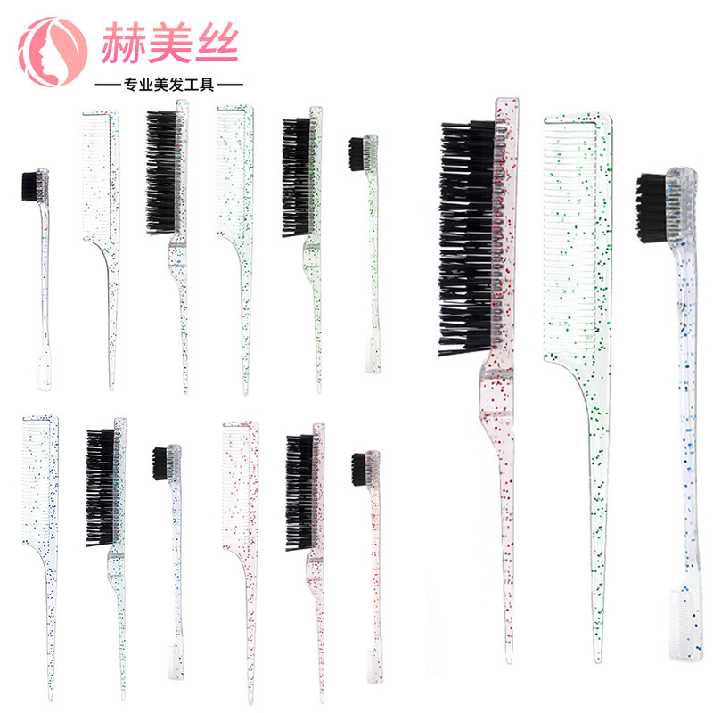 Transparent Hairdressing Pointed Tail Comb, Three-Head Eyebrow Brush, Three-Row Hair Comb, Styling Brush, Toothbrush Type Makeup Hair Comb Set Brush