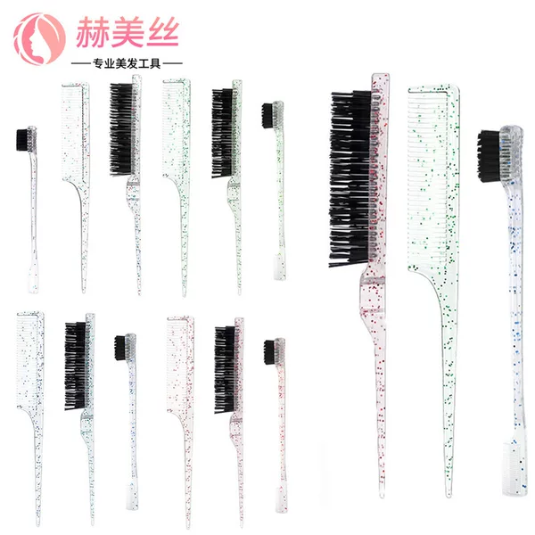 Transparent Hairdressing Pointed Tail Comb, Three-Head Eyebrow Brush, Three-Row Hair Comb, Styling Brush, Toothbrush Type Makeup Hair Comb Set Brush