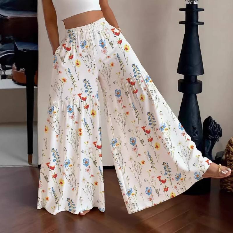 2026 Summer Fairy Floral Pants for Women High Waist Loose Thin Wide Leg Flowing Slimming Versatile Straight Long Pants 2026 Summer Fairy Floral Pants for Women High Waist Loose Thin Wide Leg Flowing Slimming Versatile Straight Long Pants