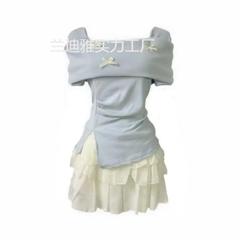 Juejuezi New Women's Summer Short-Sleeved Suit, One-Shoulder Top, Apricot-Colored Half-Length Skirt, Two-Piece Suit Juejuezi New Women's Summer Short-Sleeved Suit, One-Shoulder Top, Apricot-Colored Half-Length Skirt, Two-Piece Suit