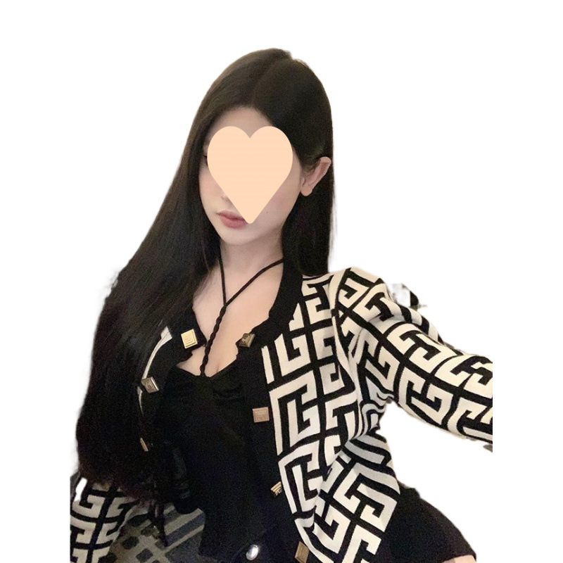 秋季减龄百搭小香风外套针织短开衫女法式甜美字母提花双排扣上衣|undefined
