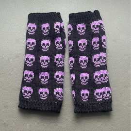 冬季女毛线半指手套骷髅针织保暖情侣骑行玩手机无指手套