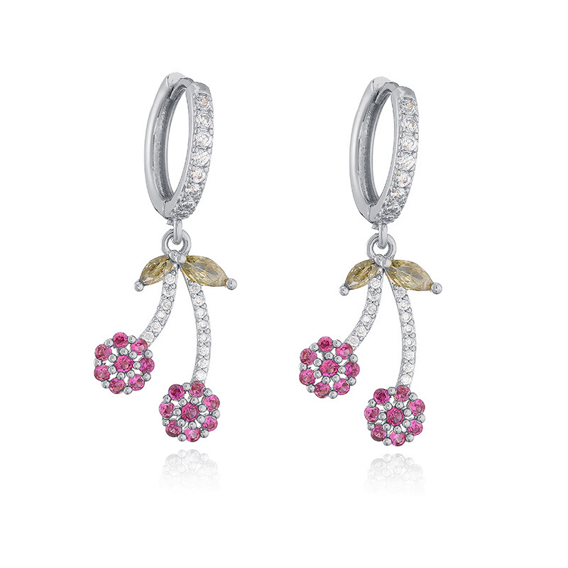 6g Weight Copper Ear Needle Material Zircon Inlay Material Charm Sleeper Hoop Earrings, Earrings Classification 1 Pair Quantity Holiday, Banquet, Daily Occasion Copper Material Cherry, Heart Shape Pattern Women's Gender Inlay Design Sweet Style 1 Pair Sweet Cherry Heart Shape Inlay Copper Zircon Earrings 8