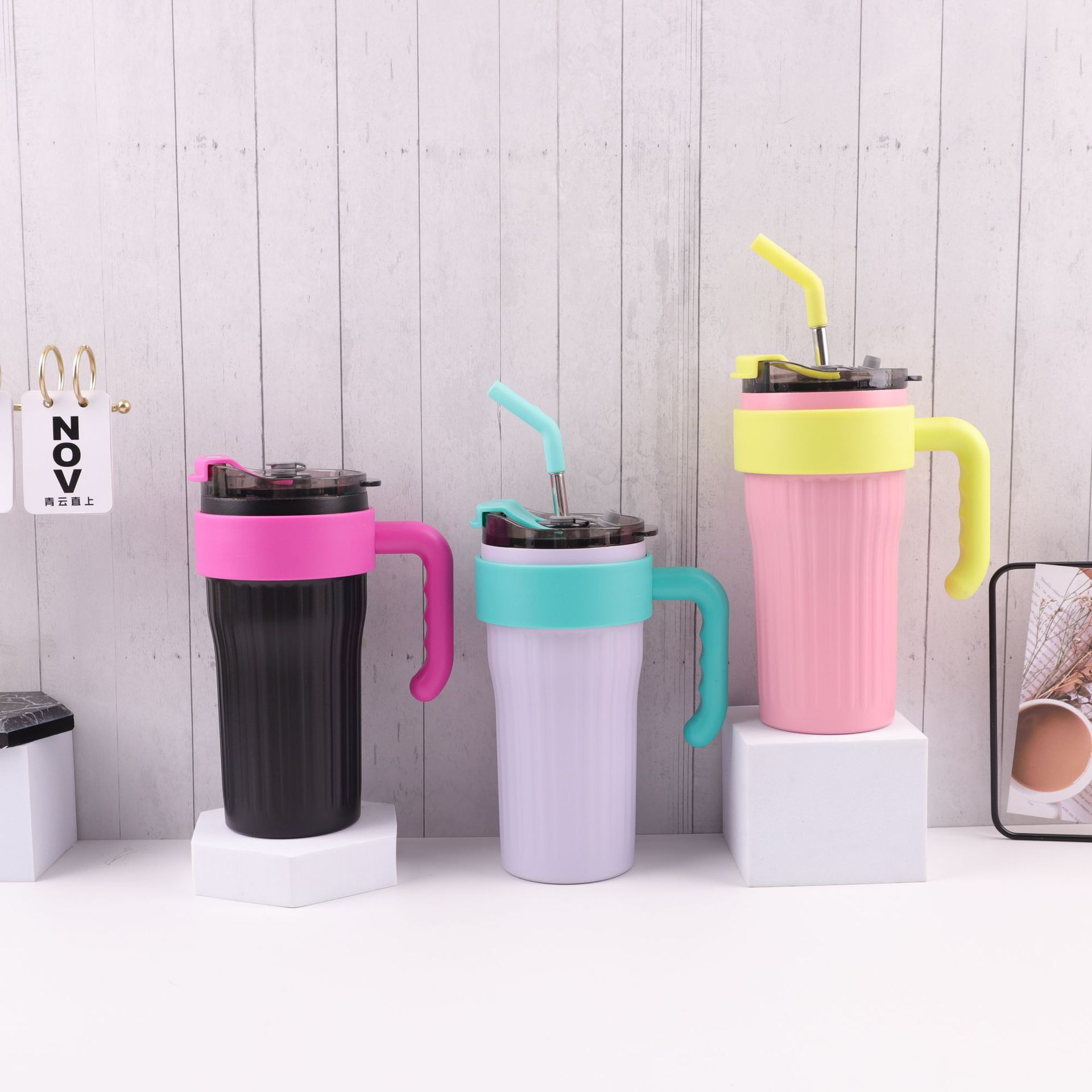 Red dopamina 316 taza de acero inoxidable mango taza portátil de oficina de gran capacidad de doble bebida acompañante taza de paja