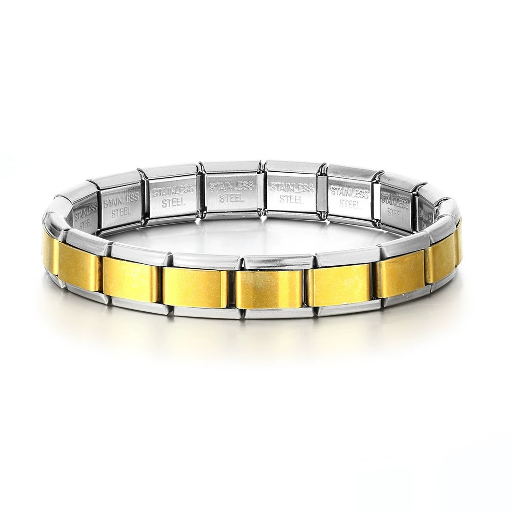 Italian module bracelet, elastic stitching titanium charm strap, multi-color stainless finish