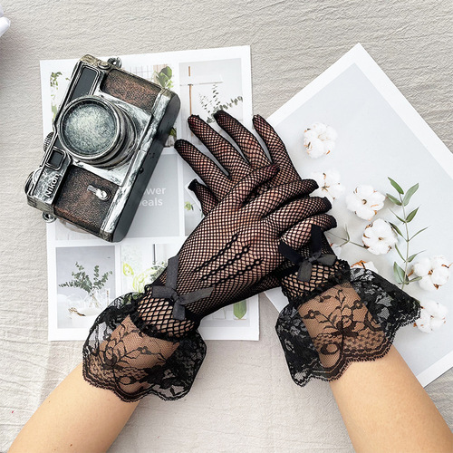 Fashionable Summer Thin Personalized Mesh Gloves White Ceremonial Women's Wedding High Elastic Spandex Sunscreen Gift Gloves