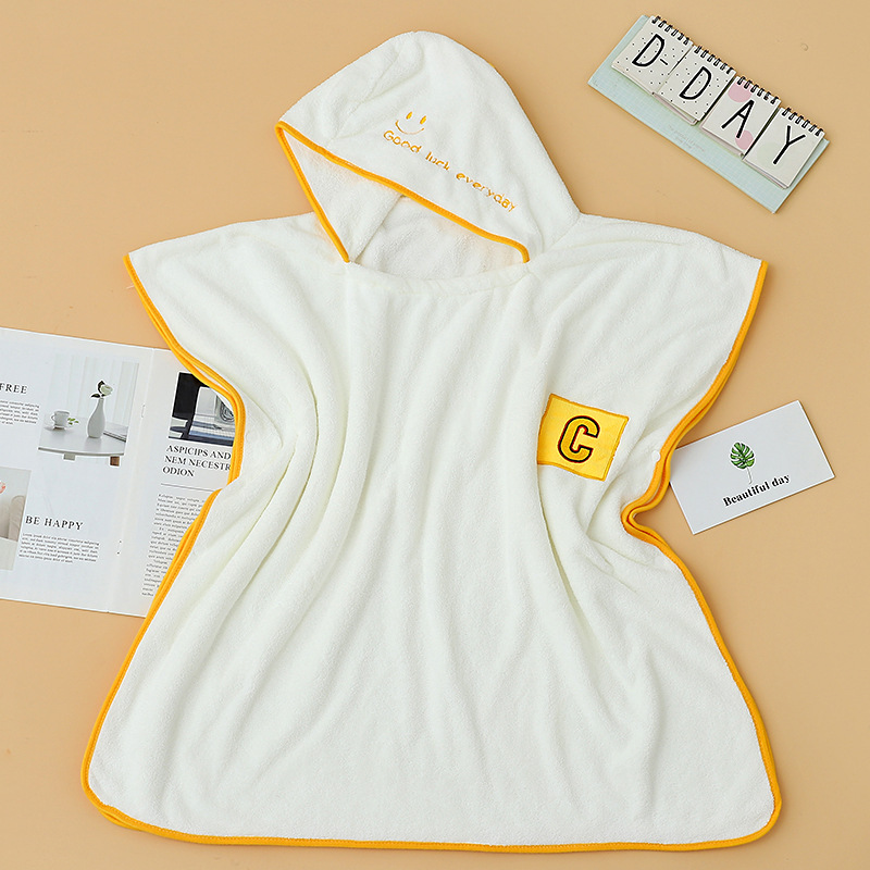 Cross-border baby bath robe, cartoon wearable hooded absorbent thick coral velvet children's cloak towel