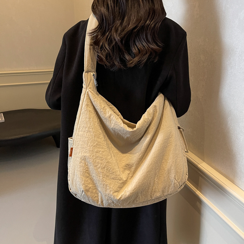Nylon capacious solid color shopping bag one shoulder