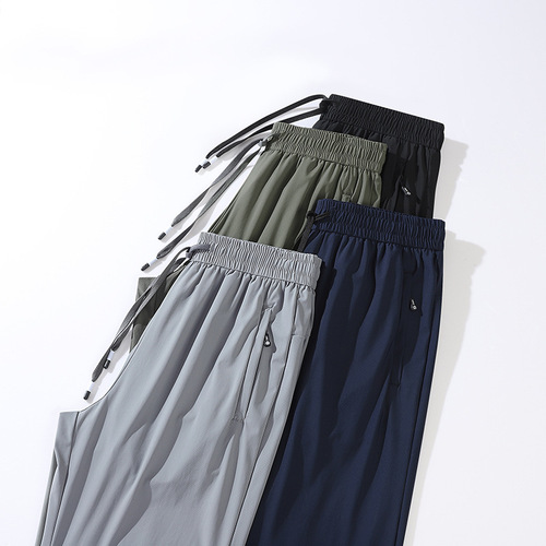 High-quality ice silk quick-drying men's summer thin loose ankle-length pants with high elasticity plus-size sports pants
