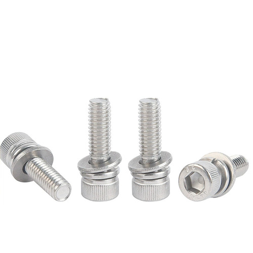 304 stainless steel cup head combination bolt DIN912 three-combination hexagonal cylindrical head flat spring washer combination screw