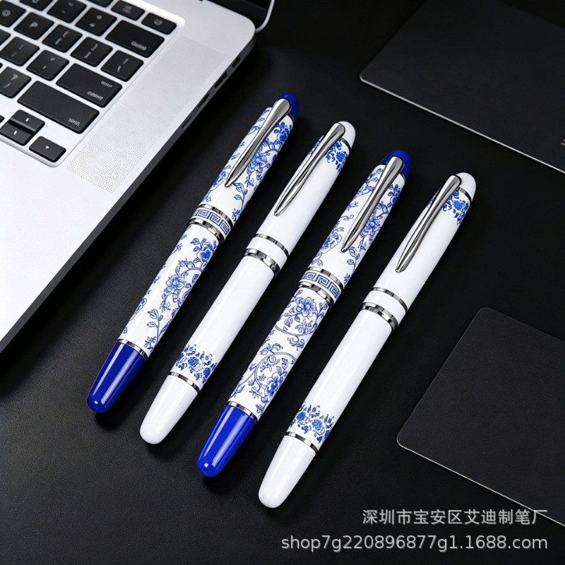 Manufacturer's Creative Blue and White Porcelain Metal Ballpoint Pen, Vintage Dragon Pattern Imitation Porcelain Signature Pen, Business Office Gift Gel Pen