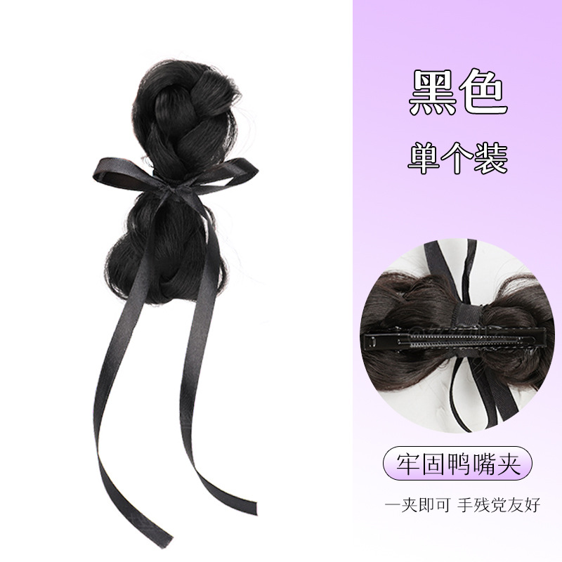 검정 리본 나비 매듭 [검정 헤어 번] 1개