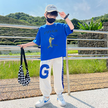 儿童装男童夏装套装2025新款中大童洋气韩版短袖长裤棉两件套潮