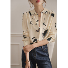 水墨画衬衫女长袖2021春秋款设计感小众时尚气质复古上衣衬衣外贸