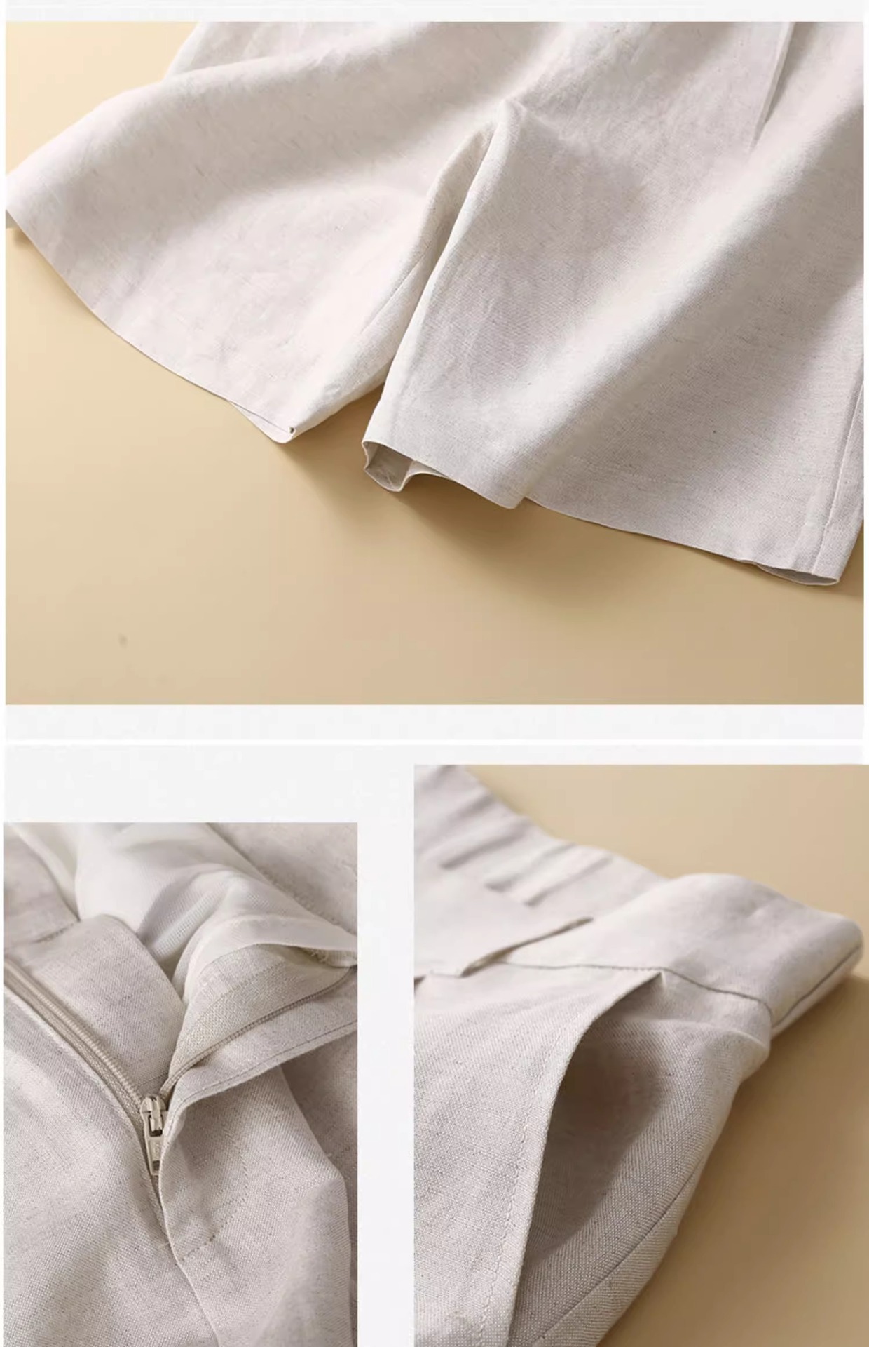 Quần short nữ ống rộng vải lanh cotton phong cách mới — Màu cam chi tiết 4
