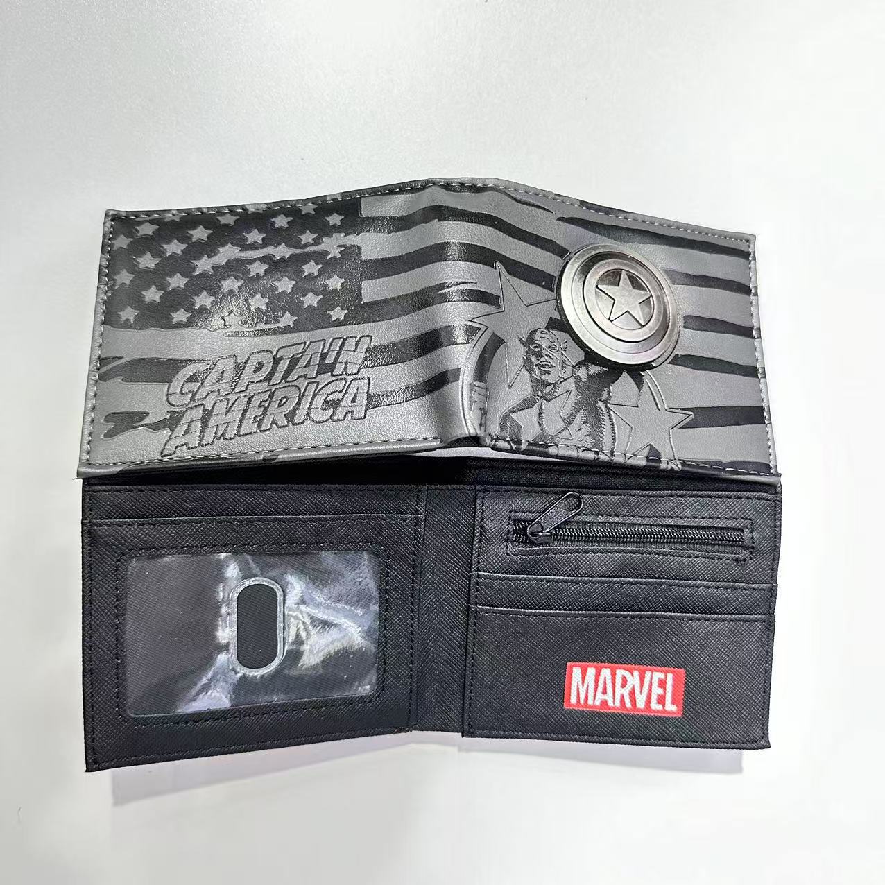 Monedero de metal de superhéroe Batman Spider-Man Capitán América Paquete de tarjeta de monedero de cuero de metal en relieve