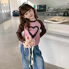 春秋季新款女童长袖T恤洋气儿童秋装百搭打底衫小女孩短款上衣潮