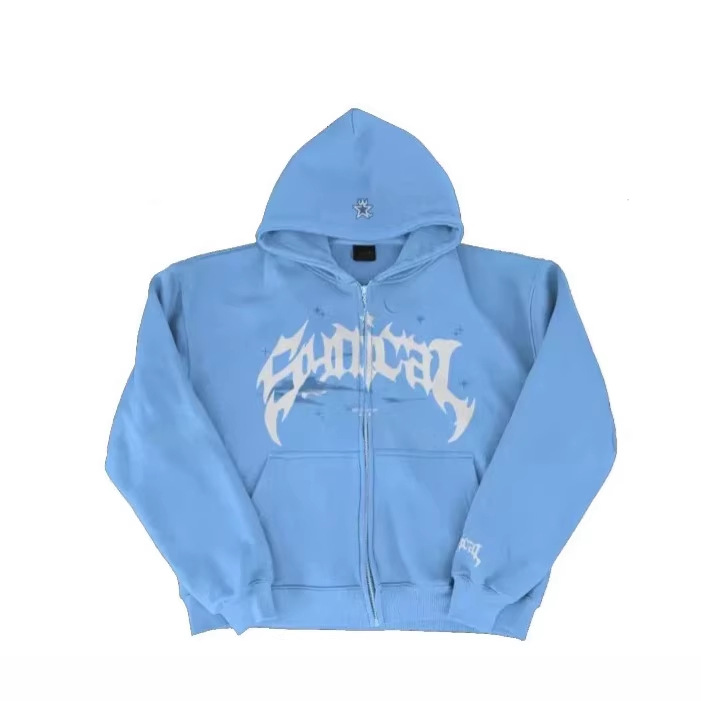 2023 American Retro Zip-Up Hoodie Gothic Letter Star Print Hoodie Casual Jacket - Dropshipping Available
