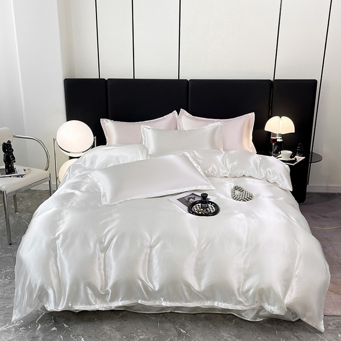 2024 Foreign Trade Washable Ice Silk Quilt Cover Bed Sheet Pillowcase Summer Four-piece Single Piece Silky Sleeping Naked High Sense