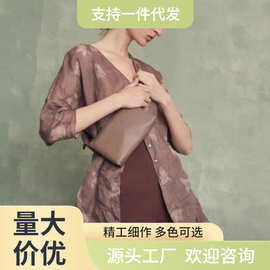 西班小众Corta衬衫女紫色印染V领苎麻宽松开衫衬衣百搭长袖上衣