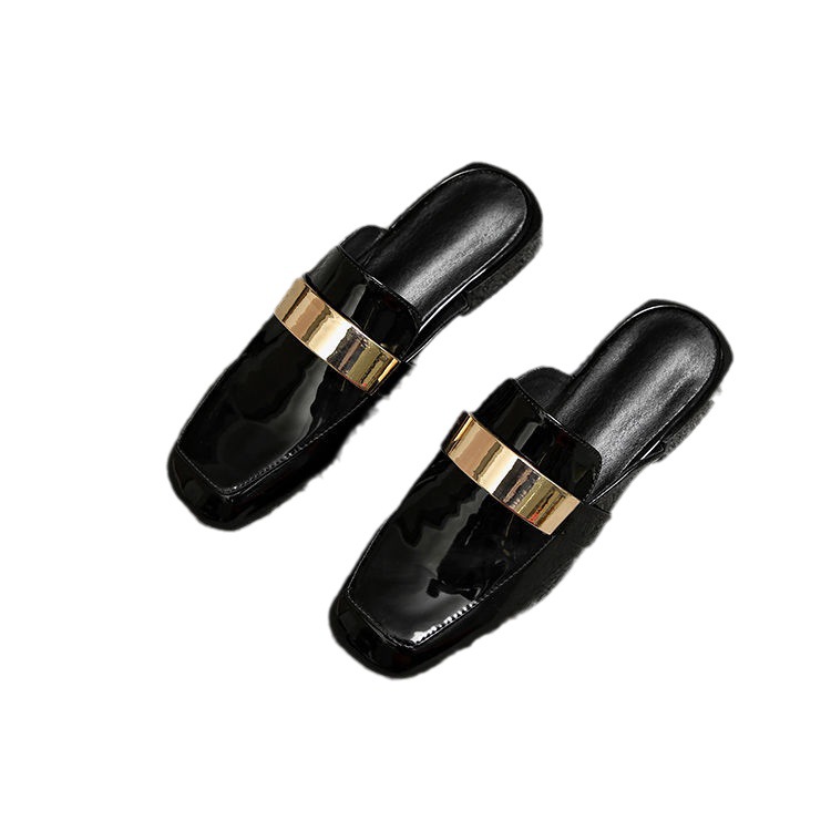 Metal buckle flat bottom 2024 new French style Baotou cool slippers for women with thick heels, Le Fu slippers, single_voghion.com