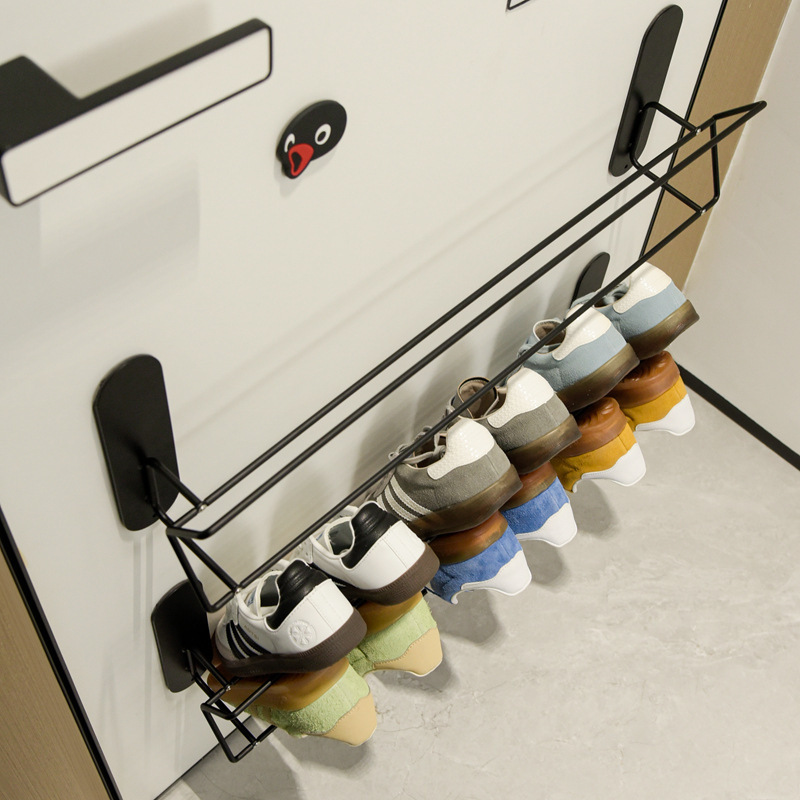 Magnetic Shoe Rack Behind the Entrance Door, Wall-Mounted Anti-Theft Door Hanging Storage, Magnetic Slipper Rack at the Entrance, Double-Layer
