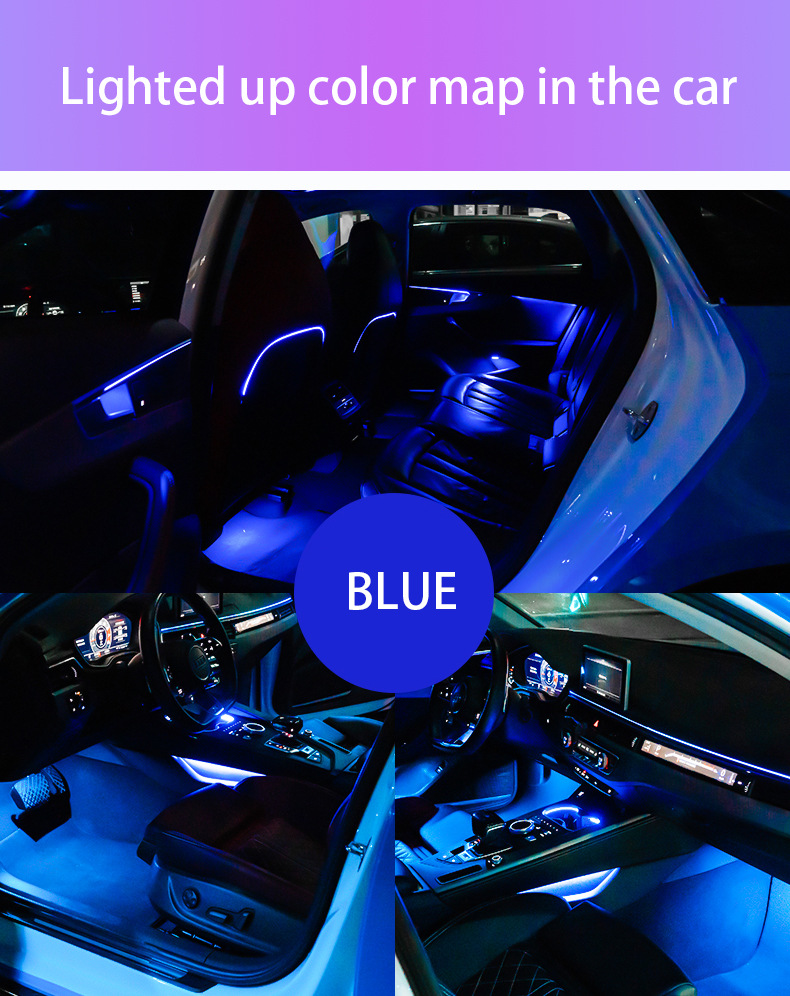 Thuning-free car atmosphere lamp optical fiber line cold light 64 color car atmosphere lamp APP control application