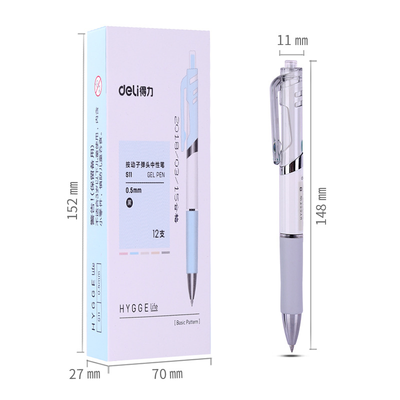Deli S11 pluma de gel de empuje color mezclado negro pluma de agua estudiante examen Oficina firma pluma de gel de bala image 7