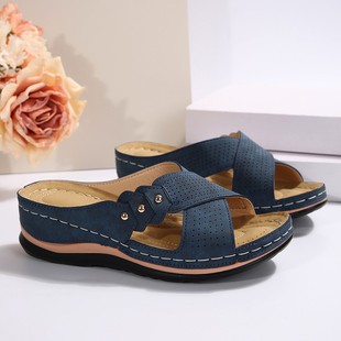 Cross-border plus size Wedge Slippers Women's Summer New Arrival Sandals All-match Flat Slippers Non-slip Rolling Line Lightweight Sandals