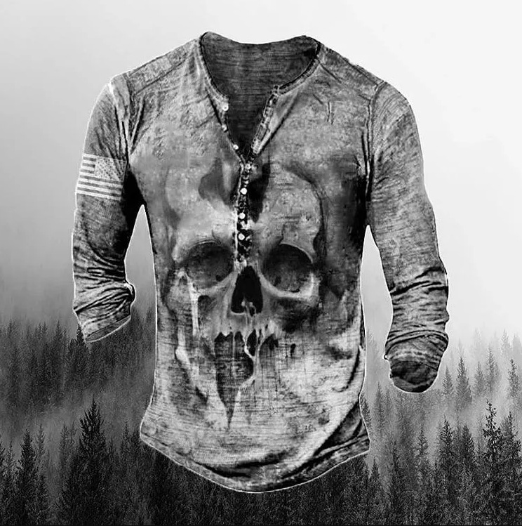 Nueva camiseta transfronteriza de manga larga con cuatro botones de Amazon Templar Impresión 3D Cross Legion imitación algodón pull rack manga larga T