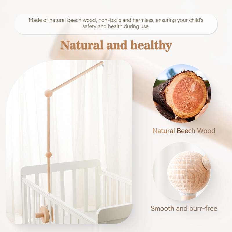 Soporte de campana de cama grande para niños de estilo caliente transfronterizo, soporte sin perforaciones para el borde de la cama de campanilla de viento de madera, estante ajustable para bebé