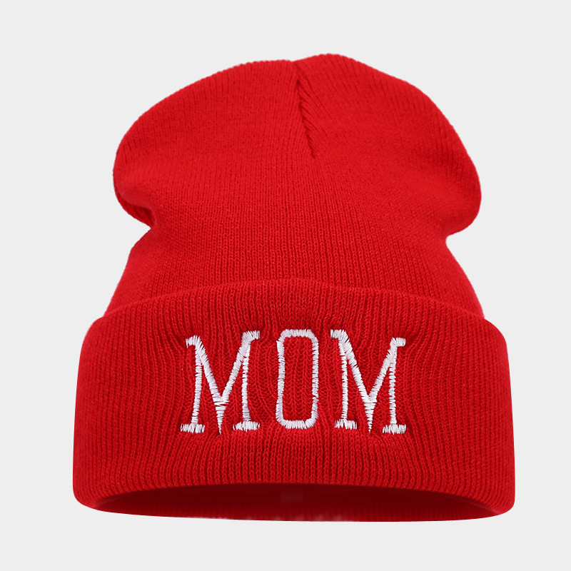 Otoño e Invierno nuevo papá mamá bordado redondo tejer sombrero Amazon Venta caliente Mamá y Papá sombrero de lana sombrero frío