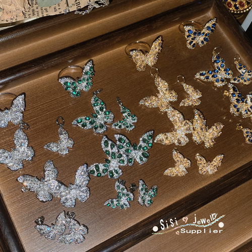 SIsi padparadscha pink butterfly set for women, super fairy plated 18K gold micro-paved green spinel Cuic zircon earrings